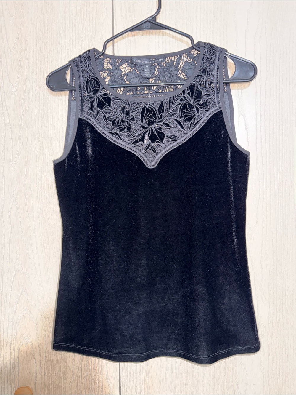 White House Black Market Black Velvet Tank with Lace Yoke